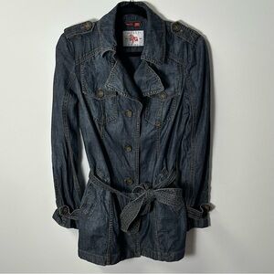 Y2K ESPRIT women's dark wash denim button down trench coat, M.